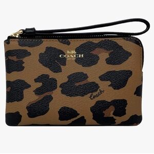 Coach Black and Brown Animal Print Wristlet